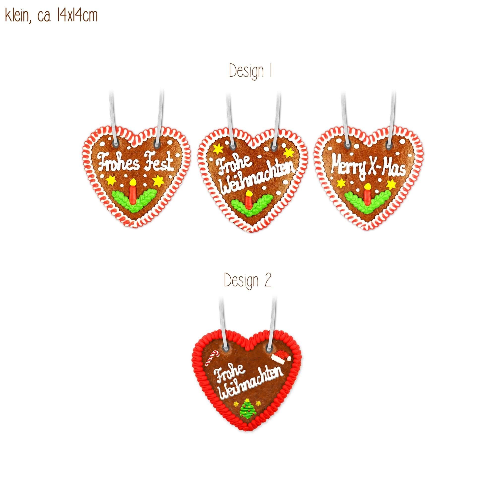 Lebkuchenherz Designauswahl, 14 cm weihnachtlich