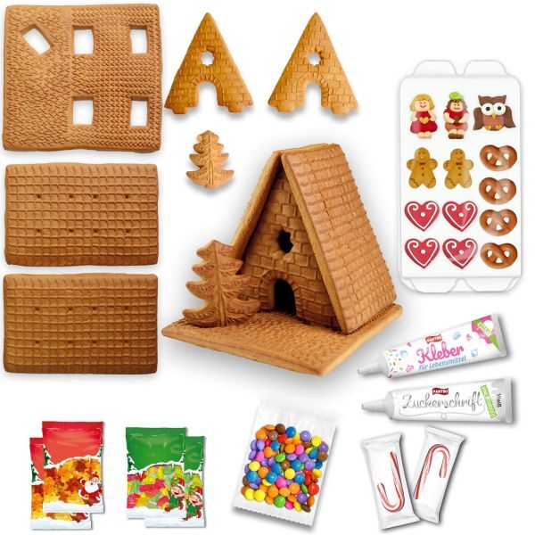 Lebkuchen Hexenhaus L - Selber-Machen-Set - inkl. XL Deko Zubehör Set - ca. 16x17x16cm