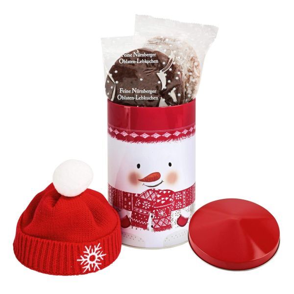 Nürnberger Lebkuchendose Schneemann mit Weihnachtsmütze