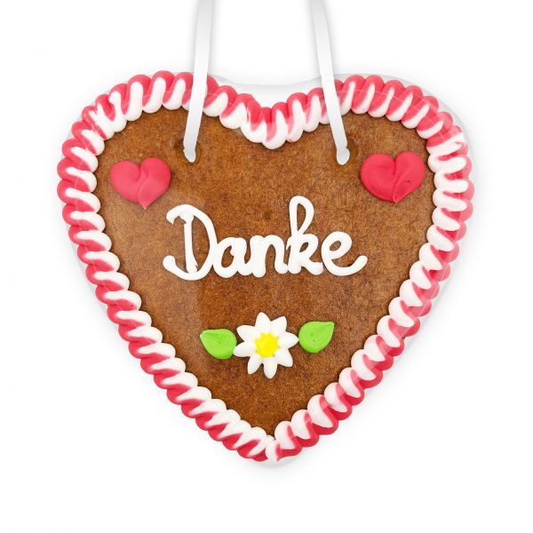 Lebkuchenherz 14cm - Danke - rot-weiß