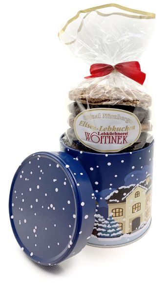 Lebkuchendose Blau - Winterdorf - ohne Inhalt