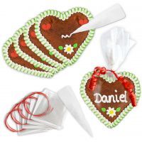 Vorschau: Lebkuchenherzen - Do it Yourself Set - 12cm - Design 1 - grün-weiß - 10 Stück