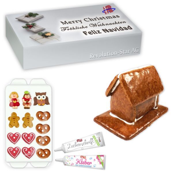 Mini Lebkuchenhaus Bastelset XS - ca. 8x6x5cm - in individuellem Werbekarton