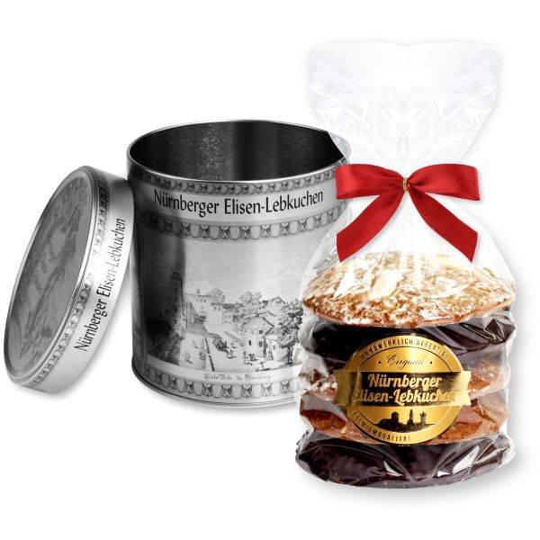 Elisen Dose - Stadt Nürnberg - Silber mit 5 Elisen Lebkuchen 400g