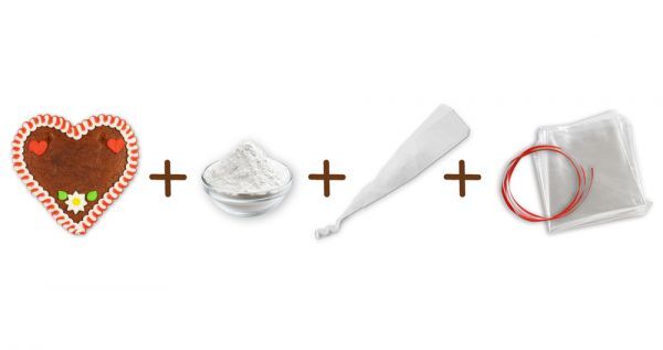 Lebkuchenherzen - Do it Yourself Set - 12cm - Design 1 - rot-weiß - 10 Stück
