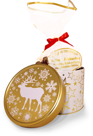Elisen Lebkuchen Dose klein - Rentier - Gold-Weiß - ohne Inhalt