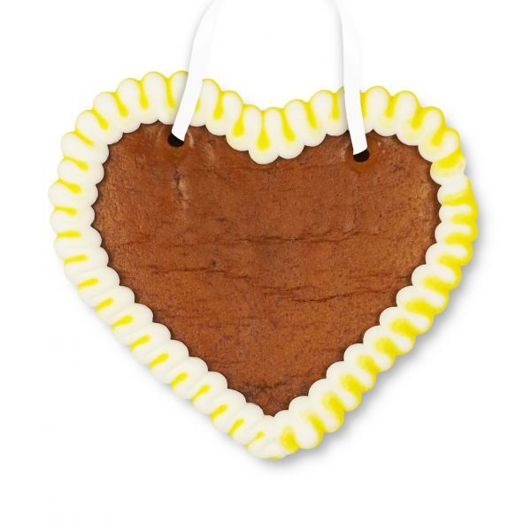 Lebkuchenherz Rohling - 12cm mit Rand - Gelb-Weiß