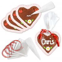 Vorschau: Lebkuchenherzen - Do it Yourself Set - 12cm - Design 1 - rosa-weiß - 10 Stück