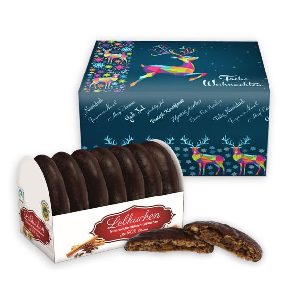 Oblaten Lebkuchen mit Faltschachtel - 200g - Rentier - blau - versch. Sorten