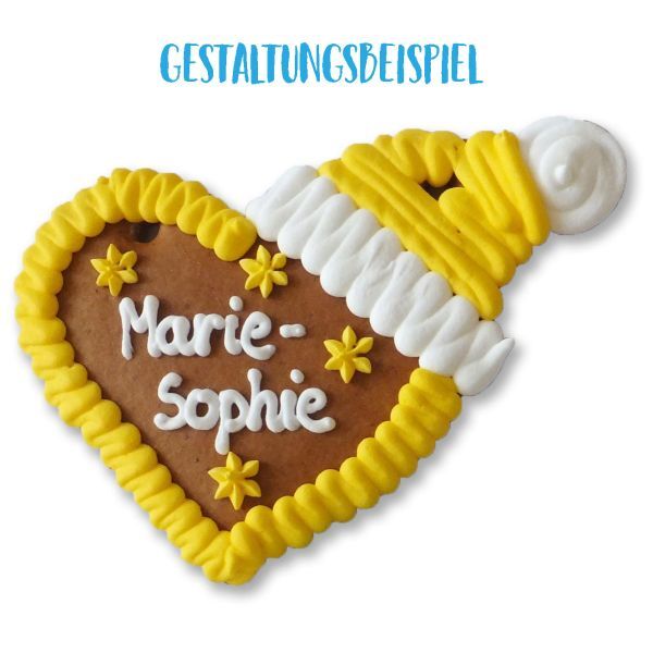 Lebkuchenherz Rohling mit Weihnachtsmütze - ohne Alles - 12cm