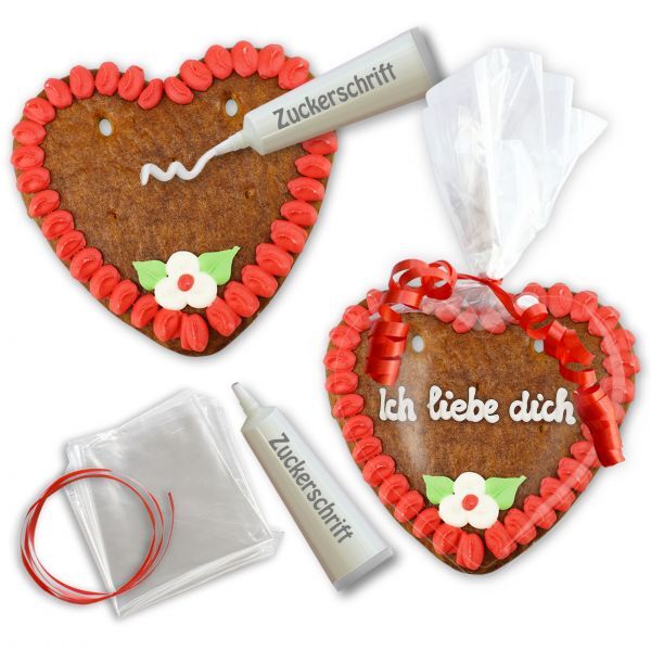 Lebkuchenherz Rohling - Selberbeschriften-Set - 14cm - Rot