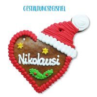 Vorschau: Lebkuchenherz Rohling mit Weihnachtsmütze - ohne Alles - 16cm