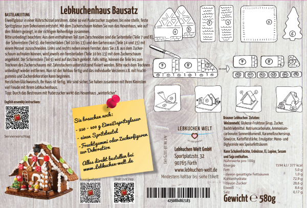 Lebkuchenhaus Bausatz Größe L - ca. 17x17x18 cm