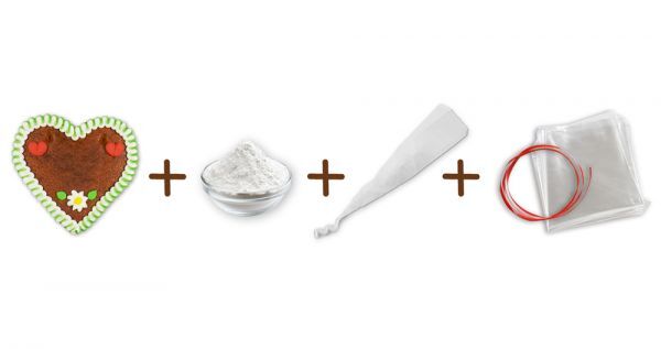 Lebkuchenherzen - Do it Yourself Set - 12cm - Design 1 - grün-weiß - 10 Stück