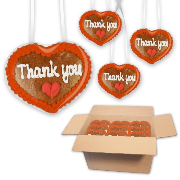 Lebkuchenherz 8cm - Thank you - 30 Stück im Karton