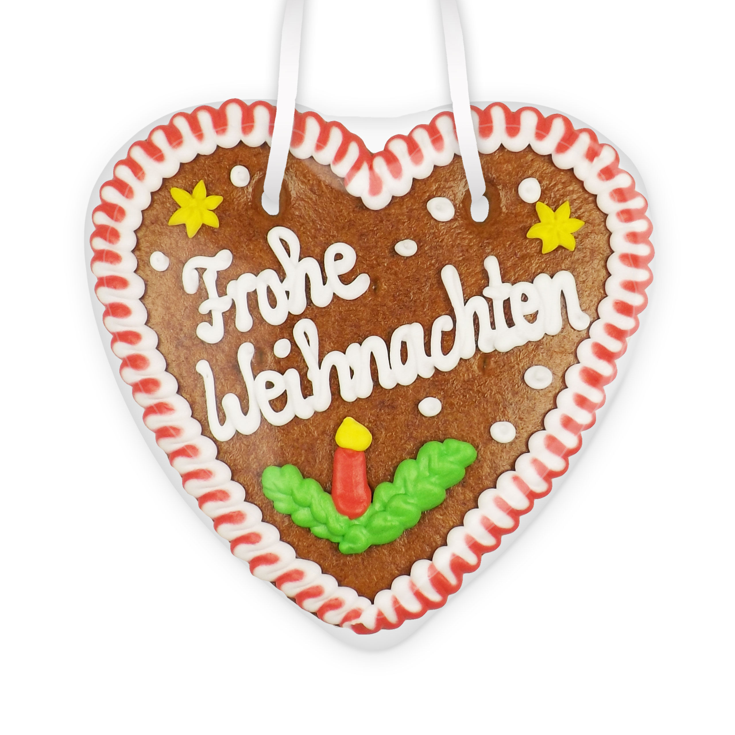 Lebkuchenherz 14cm - Frohe Weihnachten - Randfarbe: Rot-Weiß