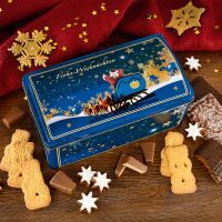 Vorschau: Weihnachtsmann Blechdose mit Gebäckspezialitäten