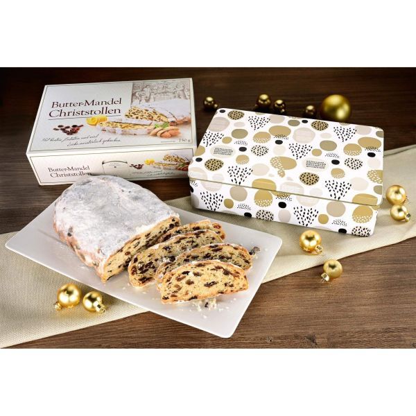 Butter - Mandel - Stollen in Präsent Dose - 750g - Karton mit 6 Dosen