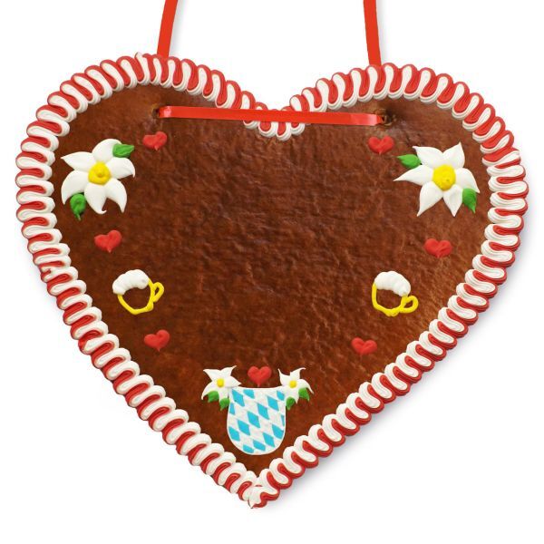 Lebkuchenherz Rohling - Rand und Deko - J - rot-weiß - XXL