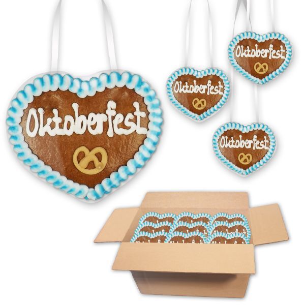 Lebkuchenherz 8cm - Oktoberfest - Deko: Brezel - 30 Stück im Karton