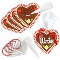 Vorschau: Lebkuchenherzen - Do it Yourself Set - 12cm - Design 1 - rot-weiß - 10 Stück