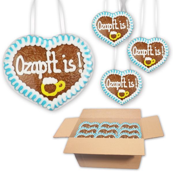 Lebkuchenherz 8cm - O’zapft is! - Deko: Bierkrug - 30 Stück im Karton