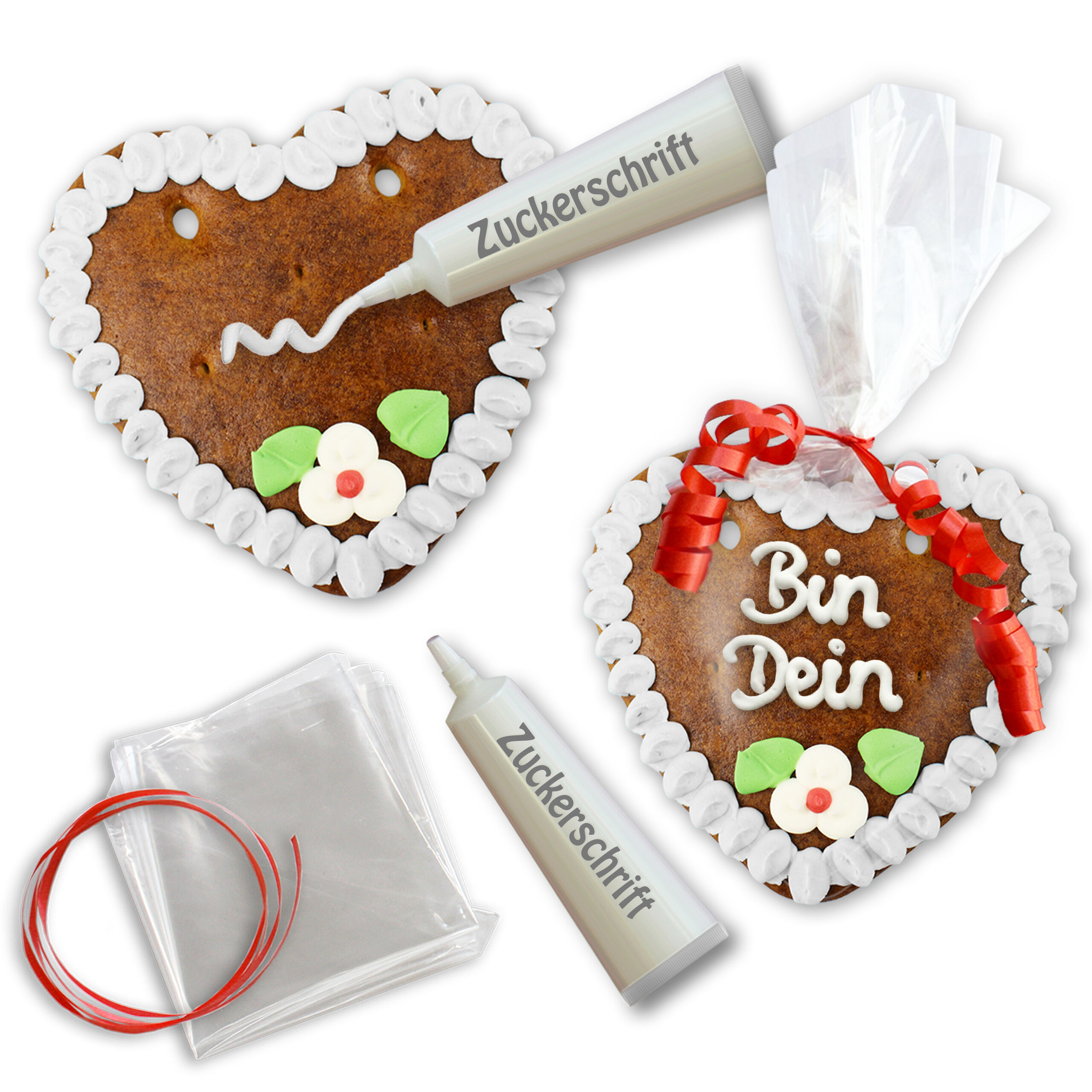 Lebkuchenherz Rohling - Selberbeschriften-Set - 14cm - Weiß