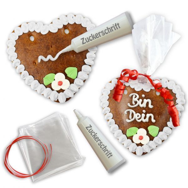 Lebkuchenherz Rohling - Selberbeschriften-Set - 14cm - Weiß
