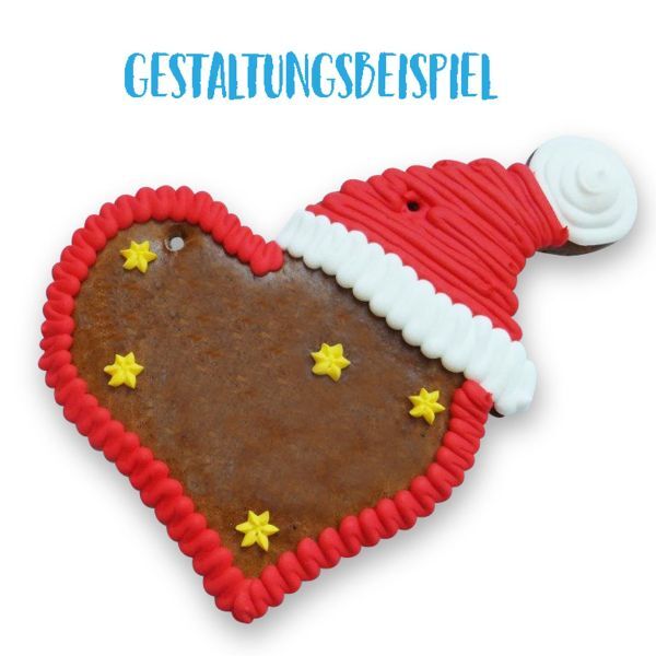 Lebkuchenherz Rohlinge mit Weihnachtsmütze - ohne Alles - 20cm