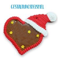 Vorschau: Lebkuchenherz Rohlinge mit Weihnachtsmütze - ohne Alles - 20cm