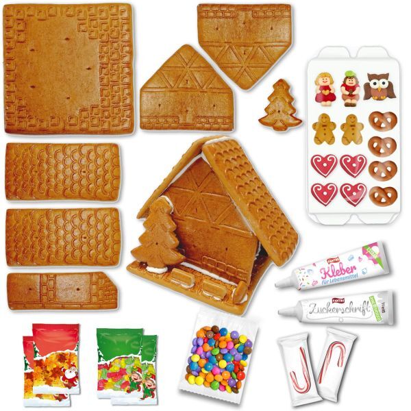 Lebkuchenhaus L zum selber bauen & XL Deko-Set - ca. 17x17x18cm