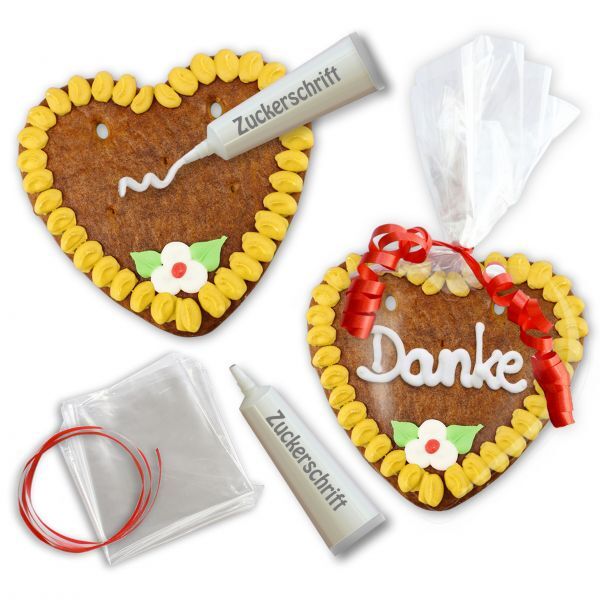 Lebkuchenherz Rohling - Selberbeschriften-Set - 14cm - Gelb