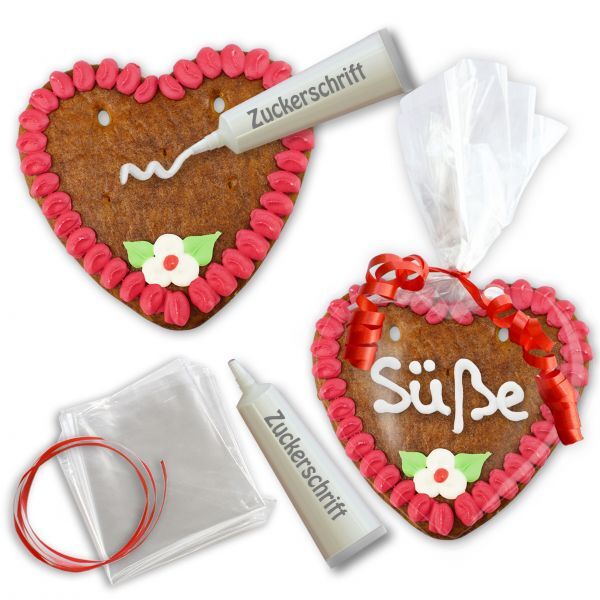 Lebkuchenherz Rohling - Selberbeschriften-Set - 14cm - Rosa / Pink