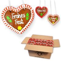 Vorschau: Lebkuchenherzen Mischkarton 12cm - Weihnachten - Gemischte Designs - Menge: wählbar