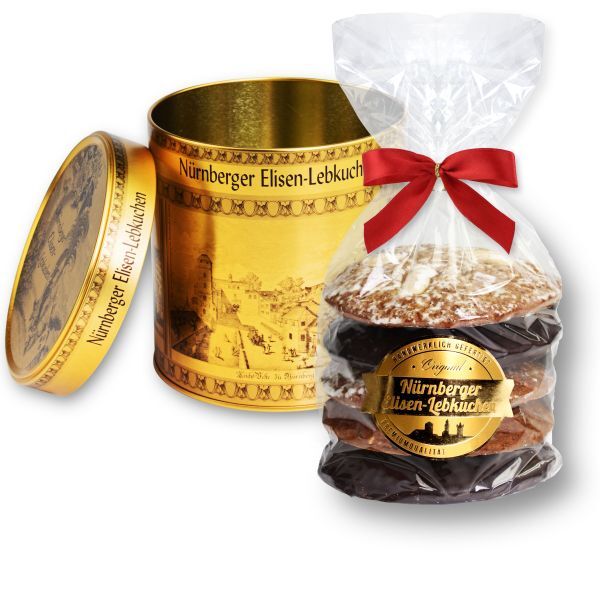 Elisen Lebkuchen Dose - Stadt Nürnberg - Gold - mit 5 Elisen Lebkuchen 400g