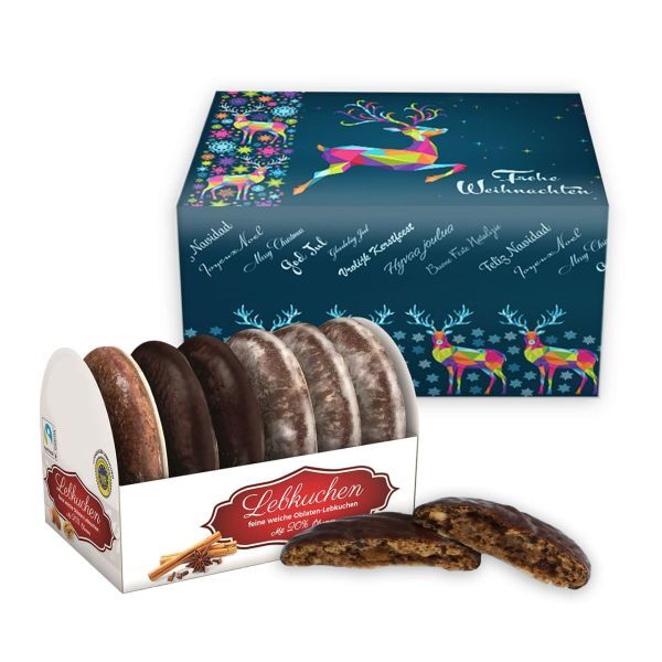 Oblaten Lebkuchen mit Faltschachtel - 200g - Rentier - blau - versch. Sorten