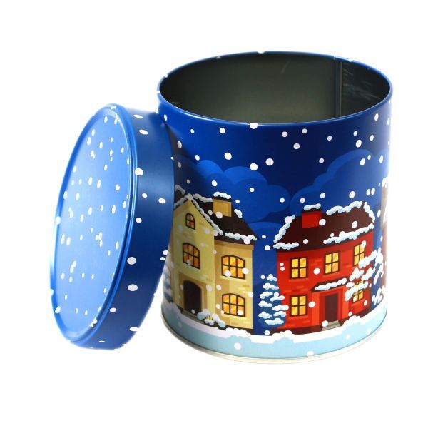 Lebkuchendose Blau - Winterdorf - ohne Inhalt