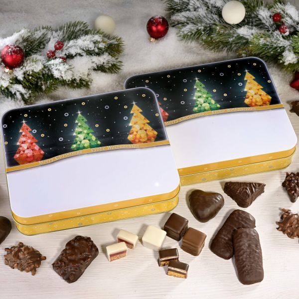 Metallbox mit Gebäck - Leuchtende Weihnachtsbäume